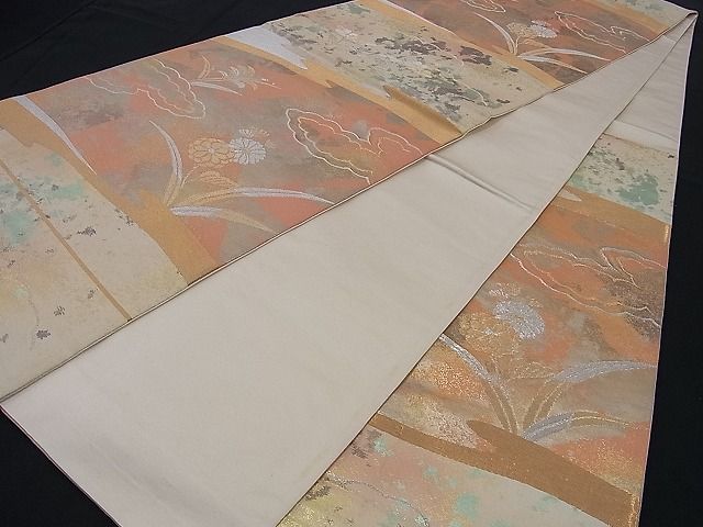平和屋着物■六通柄袋帯 雲取り花文 金銀糸 逸品 n-sa1291