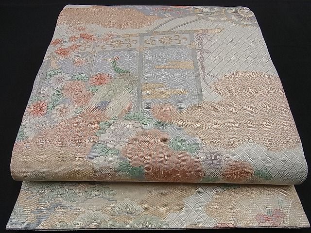 平和屋着物■宝舞本佐賀錦 六通柄袋帯 雲取り孔雀花文 九百錦 逸品 n-sa1818