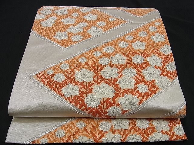 平和屋着物■六通柄袋帯 唐織 草花文 やまとオリジナル扱い 銀糸 逸品 n-sa2179