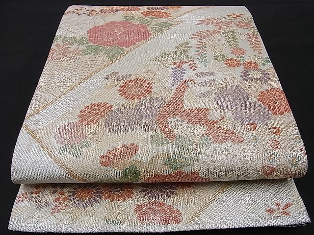 平和屋着物■古典佐賀錦 六通柄袋帯 孔雀菊花文 九百織 金銀糸 逸品 n-sa2340