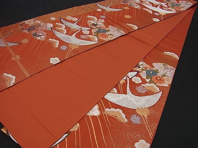 平和屋着物■六通柄袋帯 唐織 雲取り飛鶴吉祥花文 金銀糸 逸品 n-sa2354