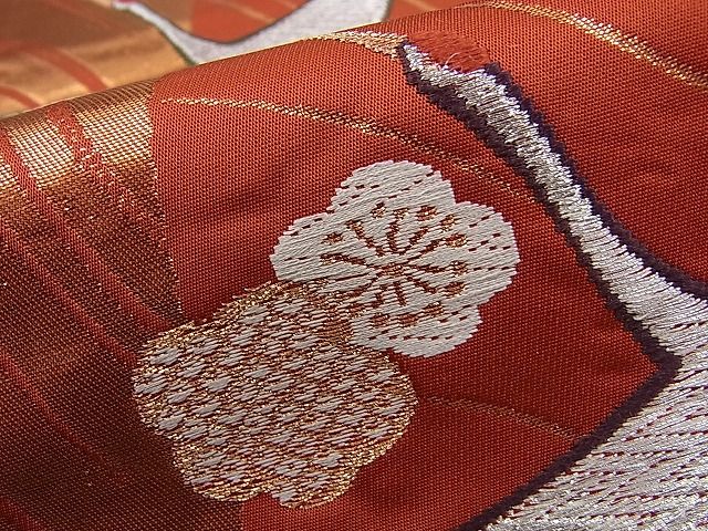 平和屋着物■六通柄袋帯 唐織 雲取り飛鶴吉祥花文 金銀糸 逸品 n-sa2354