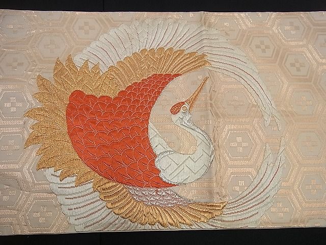 平和屋着物■六通太鼓柄袋帯 唐織 鶴丸文様 金銀糸 逸品 n-sa2444