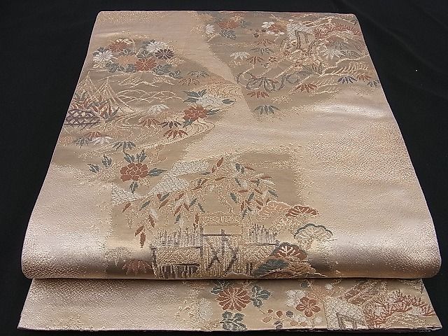 平和屋着物■六通柄袋帯 唐織 松竹梅 御所車草花文 金糸 逸品 n-sa2446
