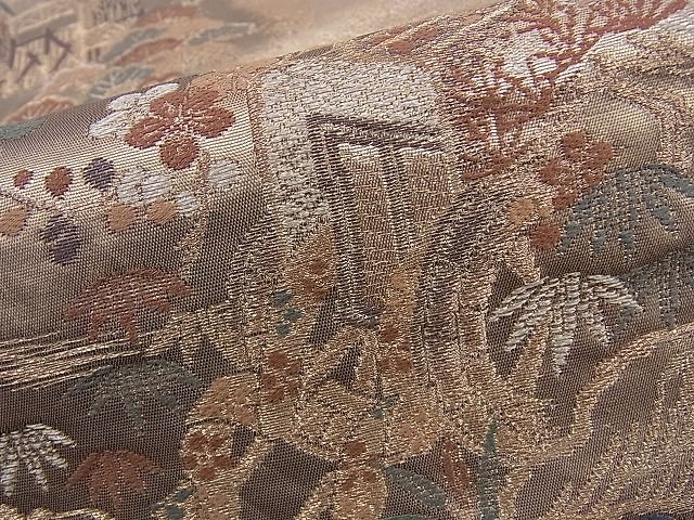 平和屋着物■六通柄袋帯 唐織 松竹梅 御所車草花文 金糸 逸品 n-sa2446