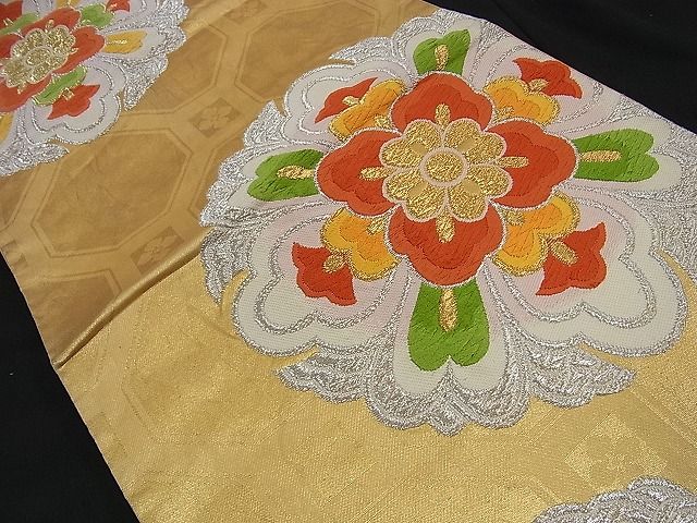 平和屋着物■六通柄袋帯 唐織 吉祥花菱文 金銀糸 逸品 n-sa2453