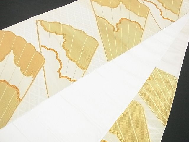 平和屋着物■六通柄袋帯 扇面雲重ね文 金糸 逸品 sf0462