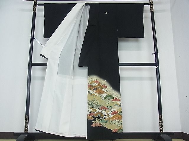 平和屋着物■豪華黒留袖 駒刺繍 風景笹竹松文 暈し染め 金彩 逸品 sf0636