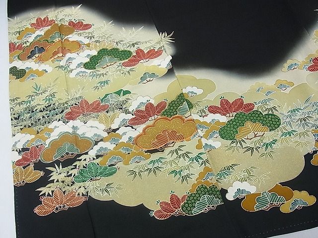 平和屋着物■豪華黒留袖 駒刺繍 風景笹竹松文 暈し染め 金彩 逸品 sf0636