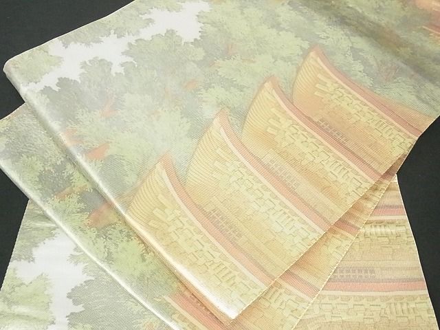 平和屋着物■六通柄袋帯 樹林風景文 金銀糸 逸品 sf0739