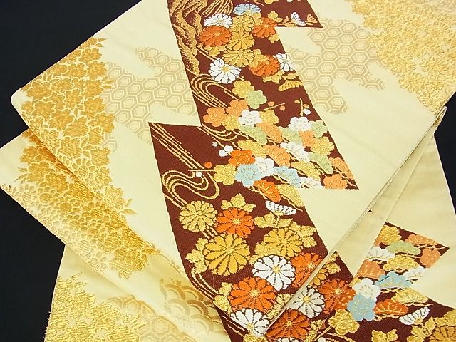 平和屋着物■六通柄袋帯 吉祥草花文 金糸 逸品 sf1010