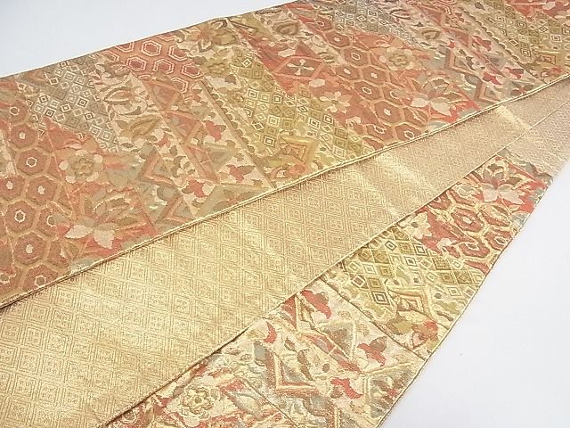 平和屋着物■佐賀錦 六通柄袋帯 吉祥花文 金糸 逸品 sf1163