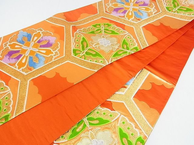 平和屋着物■六通柄袋帯 亀甲花文 金銀糸 逸品 sf1372