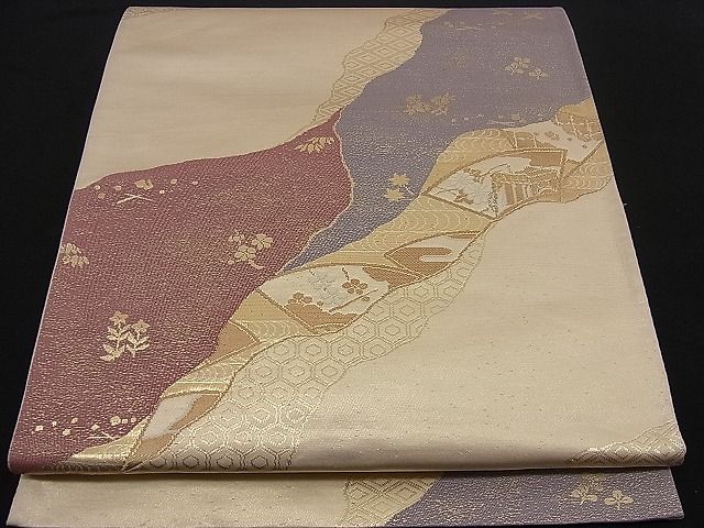 平和屋着物■六通柄袋帯 唐織 道長吉祥花文 金糸 逸品 n-sx0271