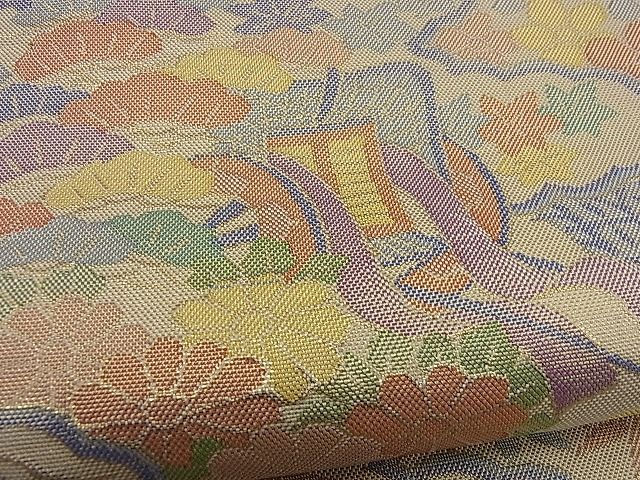 平和屋着物■佐賀錦 六通柄袋帯 御所車流水花文 金通し地 逸品 n-sx0314