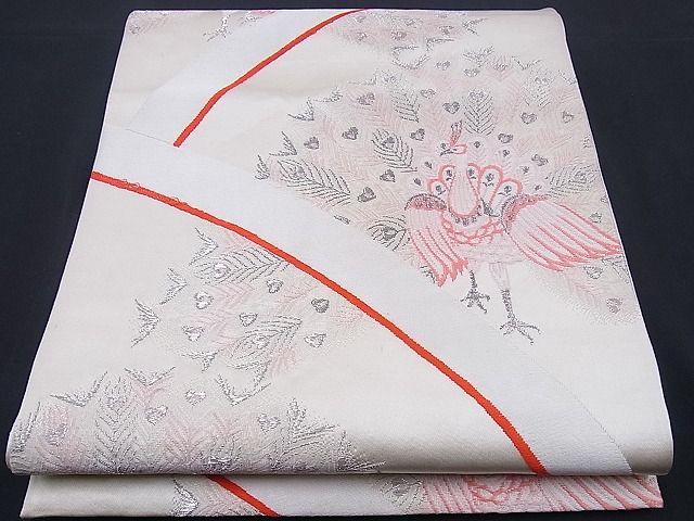 平和屋着物■六通柄袋帯 唐織 綾つづれ 孔雀文 銀糸 逸品 n-sx0851