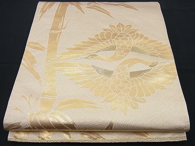 平和屋着物■六通柄袋帯 向かい鶴笹竹文 金糸 逸品 n-sx0895