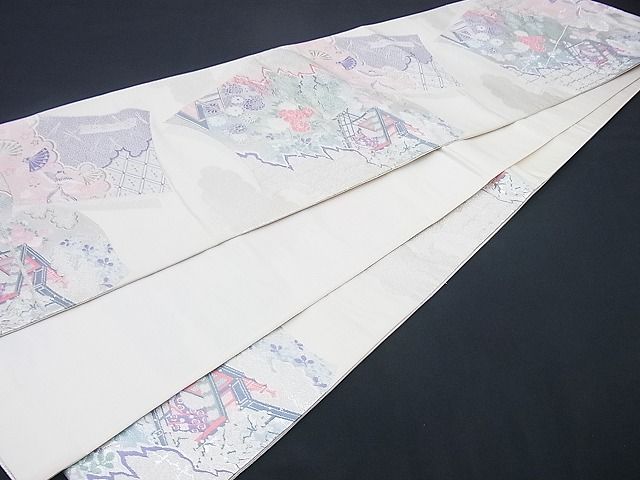 平和屋着物■六通柄袋帯 唐織 冊子風景文 銀糸 逸品 n-sx0993