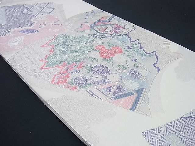 平和屋着物■六通柄袋帯 唐織 冊子風景文 銀糸 逸品 n-sx0993