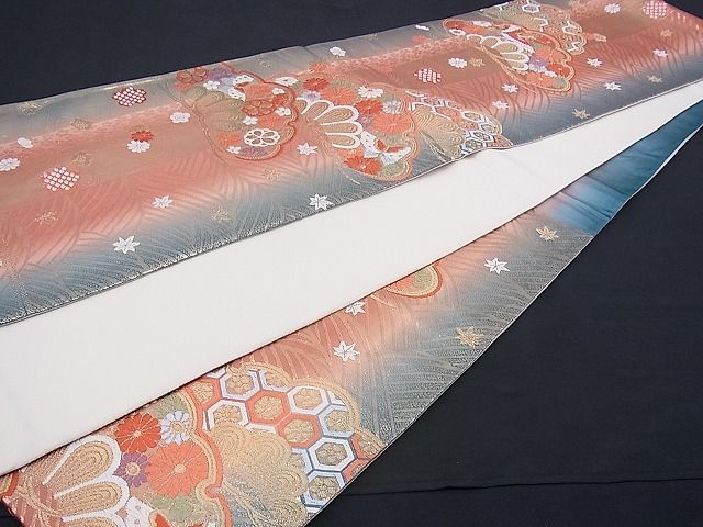 平和屋着物■六通柄袋帯 唐織 笠松舞蝶花文 金糸 逸品 n-sx1105