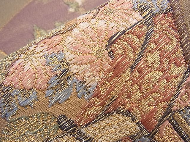 平和屋着物■六通柄袋帯 扇面御所車花鳥文 金糸 逸品 n-sx1138
