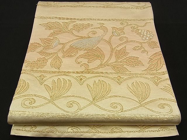 平和屋着物■六通柄袋帯 葡萄蔦の葉鳥文 金銀糸 逸品 n-sx1209