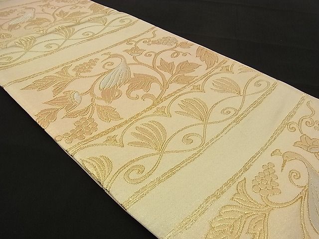 平和屋着物■六通柄袋帯 葡萄蔦の葉鳥文 金銀糸 逸品 n-sx1209