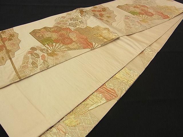 平和屋着物■六通柄袋帯 ふくれ織 吉祥扇面花文 金糸 逸品 n-sx1258