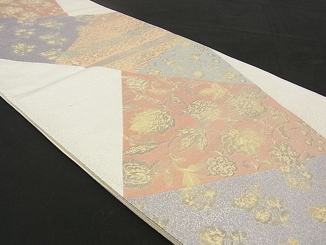 平和屋着物■六通柄袋帯 切嵌吉祥更紗花文 銀糸 逸品 n-sx1302