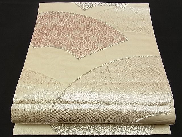 平和屋着物■六通柄袋帯 地紙重ね吉祥亀甲文 銀糸 逸品 n-sx1304