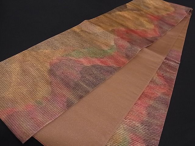 平和屋着物■六通柄袋帯 霞文 金糸 正絹 逸品 A-sx6287