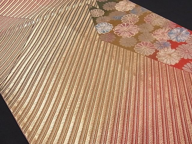 平和屋着物■両面六通柄袋帯 松皮菱花文 金糸 正絹 逸品 A-sx6346