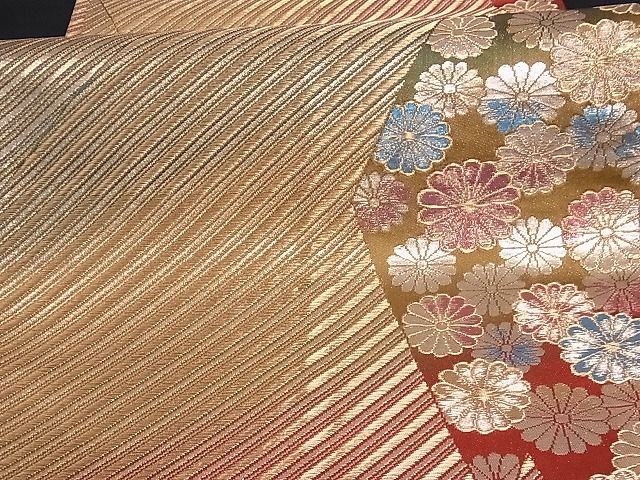平和屋着物■両面六通柄袋帯 松皮菱花文 金糸 正絹 逸品 A-sx6346