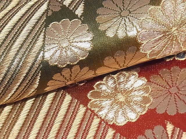 平和屋着物■両面六通柄袋帯 松皮菱花文 金糸 正絹 逸品 A-sx6346
