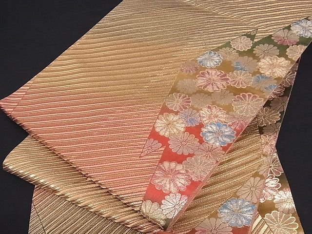 平和屋着物■両面六通柄袋帯 松皮菱花文 金糸 正絹 逸品 A-sx6346