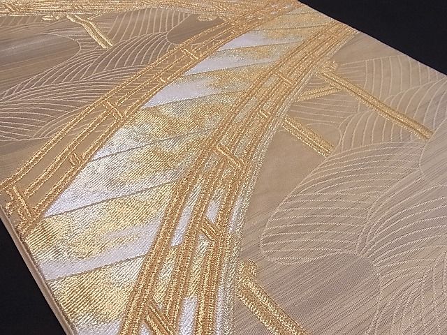 平和屋着物■六通柄袋帯 渡橋流水文 金銀糸 正絹 逸品 A-sx6428