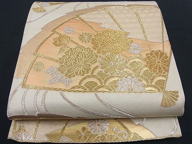 平和屋着物■六通柄袋帯 扇子花文 金糸 逸品 n-th1266