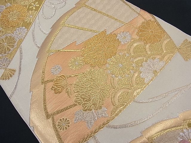 平和屋着物■六通柄袋帯 扇子花文 金糸 逸品 n-th1266