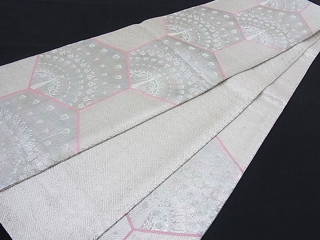 平和屋着物■佐賀錦 六通柄袋帯 唐織 亀甲孔雀文 銀糸 逸品 n-th1552