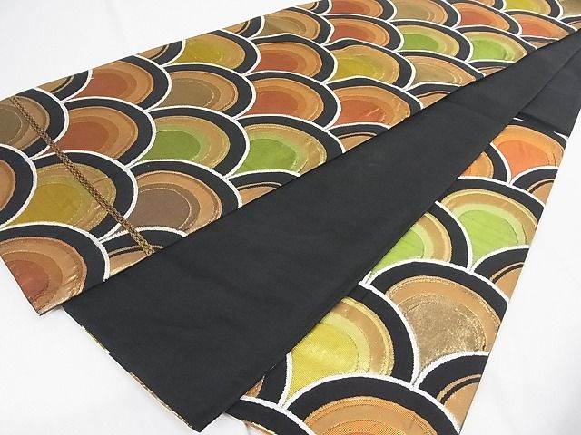 平和屋着物■六通柄袋帯 青海波 黒地 金糸 正絹 逸品 A-tn1152