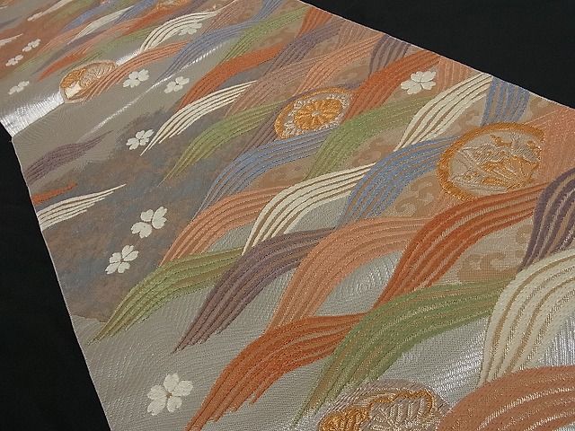 平和屋着物■六通柄袋帯 唐織 立波花文 金銀糸 正絹 逸品 A-tn1521