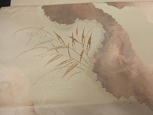 平和屋着物■六通柄袋帯 こはく錦 霞枝葉文 金糸 正絹 逸品 A-tn1769