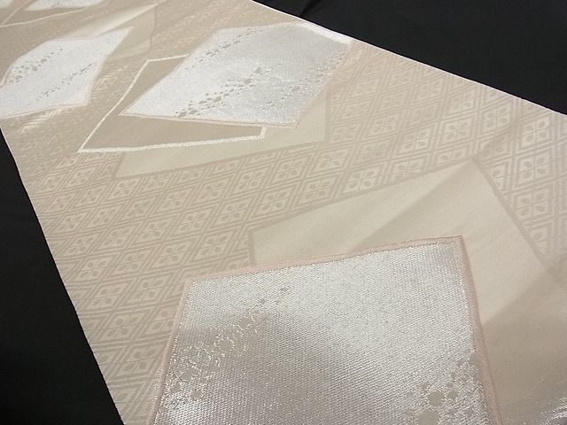 平和屋着物■六通柄袋帯 唐織 色紙重ね文 銀糸 正絹 逸品 A-tn1804