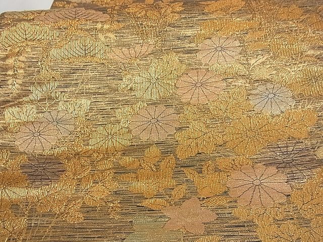 平和屋着物■六通柄袋帯 草花文 金糸 正絹 逸品 A-tn2262
