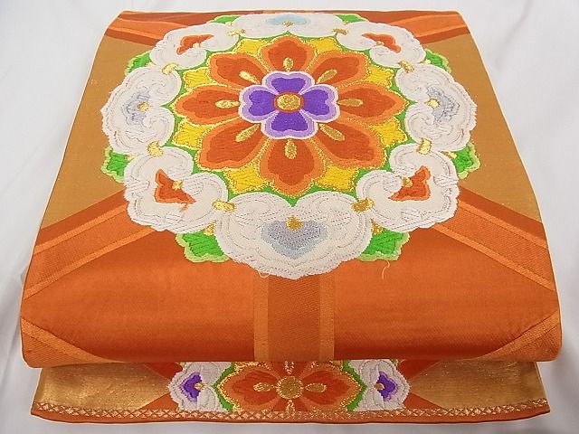 平和屋着物■六通柄袋帯 唐織 花丸文 金糸 正絹 逸品 A-tn2269