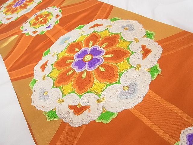 平和屋着物■六通柄袋帯 唐織 花丸文 金糸 正絹 逸品 A-tn2269