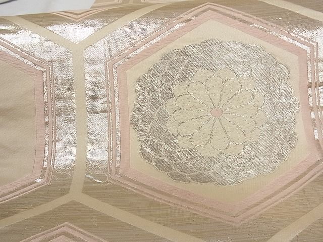 平和屋着物■六通柄袋帯 花亀甲文 銀糸 正絹 逸品 A-tn2282
