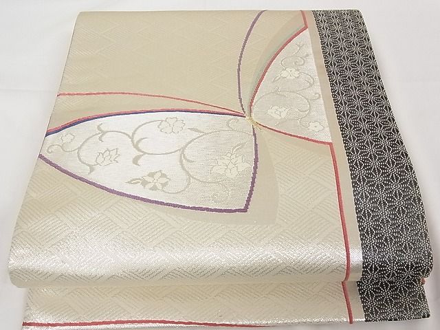 平和屋着物■六通柄 京袋帯 唐織 舞蝶文 銀糸 正絹 逸品 A-tn2310