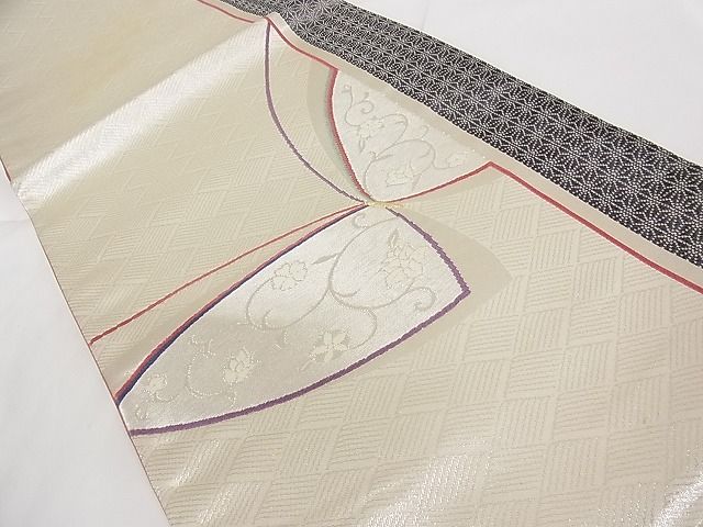 平和屋着物■六通柄 京袋帯 唐織 舞蝶文 銀糸 正絹 逸品 A-tn2310