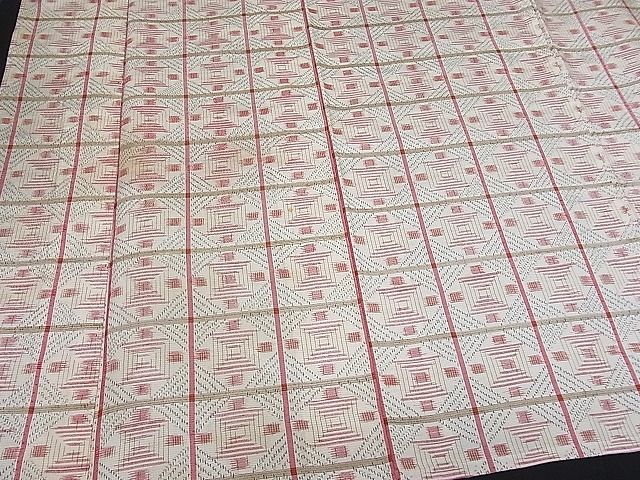 平和屋着物■上質な紬 格子吉祥文 逸品 ua4097